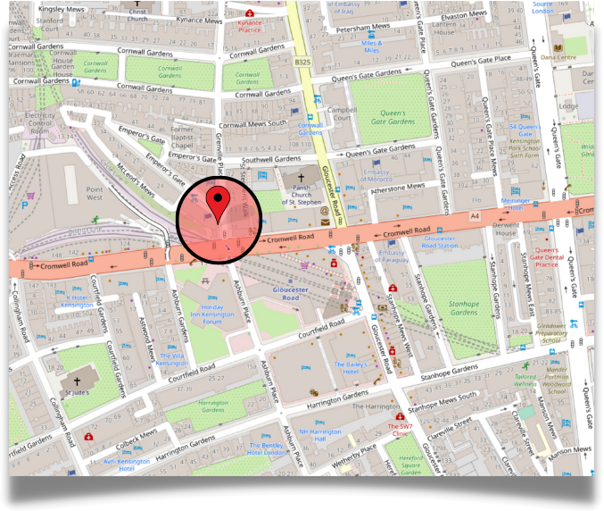 A map with a circle drawn around a particular location.