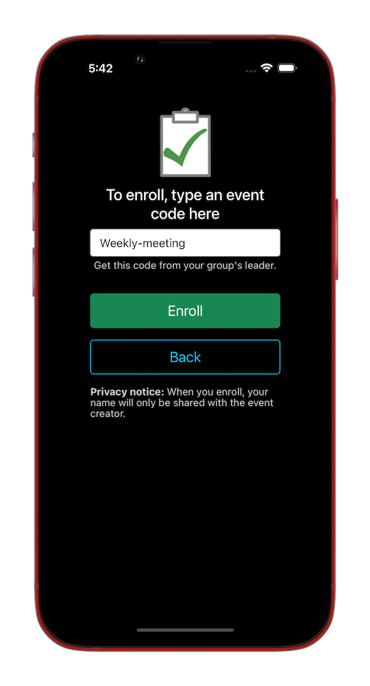 The Youhere mobile-app event-enrollnment screen.